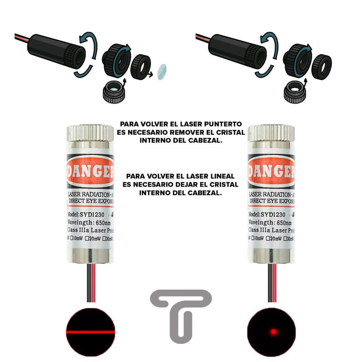 Modulo Láser Luz Roja Ajustable Linea Y Puntero 5mw 650nm 5v Distancia - Tecneu
