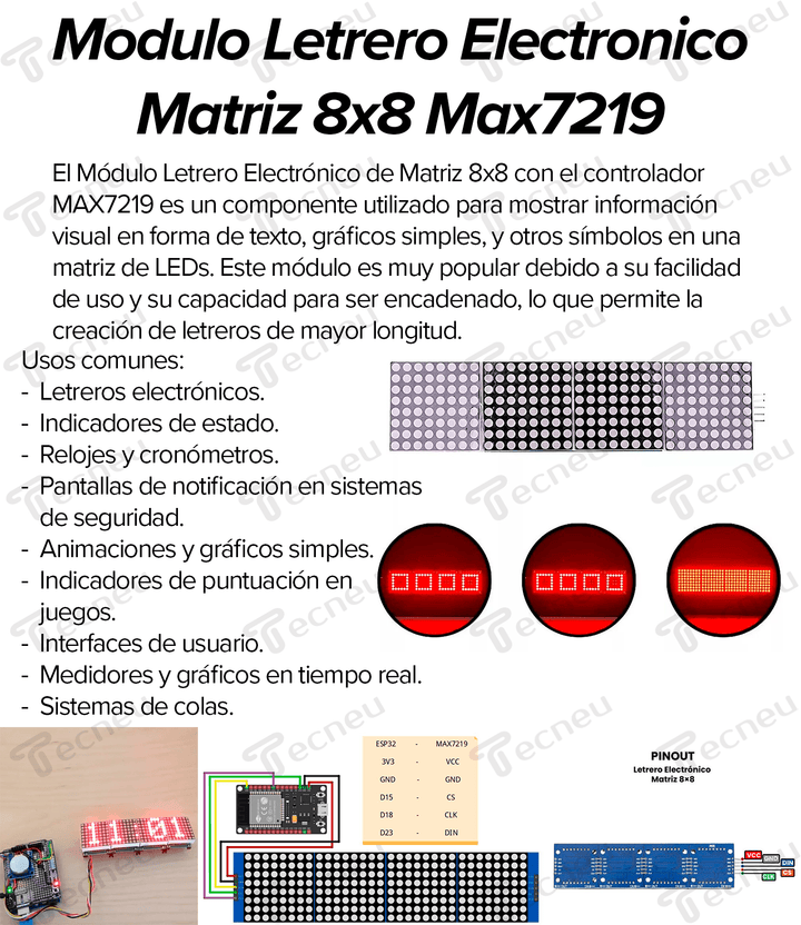 Modulo Letrero Electronico Matriz 8x8 Max7219 - Tecneu