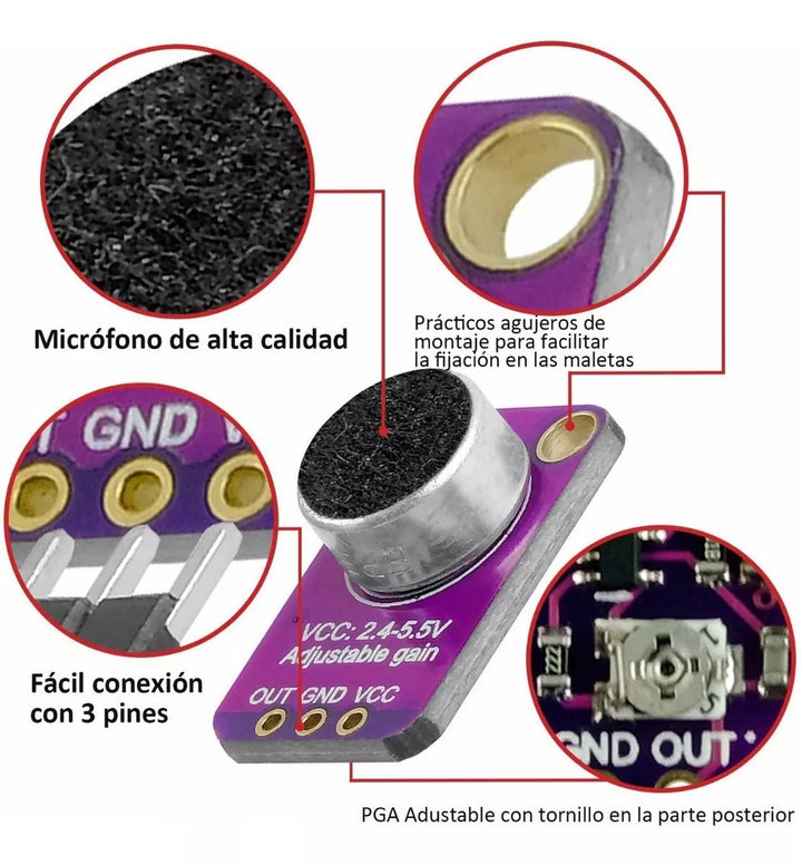 Módulo Microfono Max4466 Amplificador Pic Electret - Tecneu
