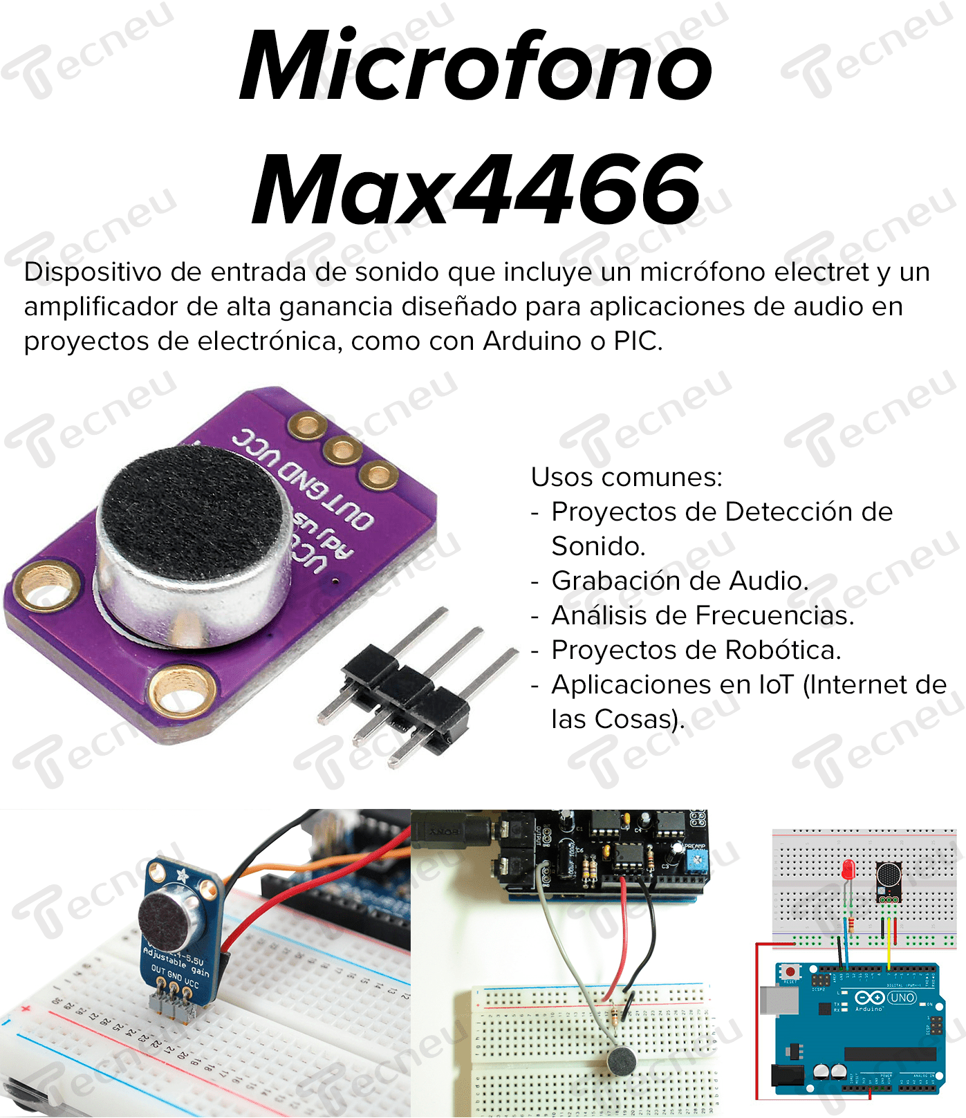 Module Micro Max4466 Módulo Microfono Max4466 Amplificador Pic Electret - Tecneu