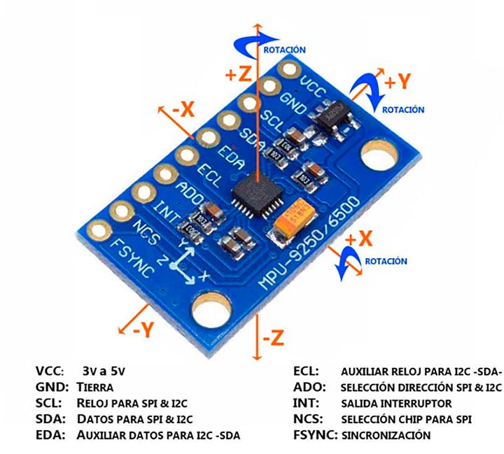 Módulo Mpu - 9250 Acelerómetro Giroscopio Magnetómetro I2c - Tecneu