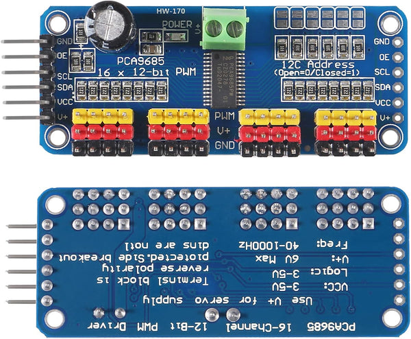 Modulo Pca9685 16 Canales Pwm 12 Bits I2c Servo Mg995 Sg90 - Tecneu