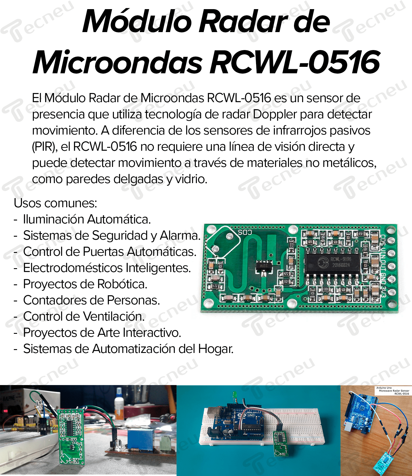 Módulo Radar De Microondas Sensor De Presencia Rcwl-0516 - Tecneu