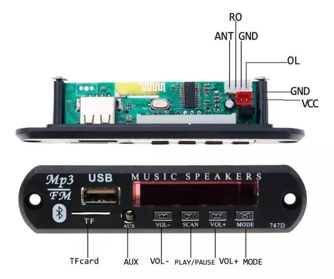Modulo Reproductor Audio Mp3 Stereo Bluetooth Auxiliar Usb - Tecneu