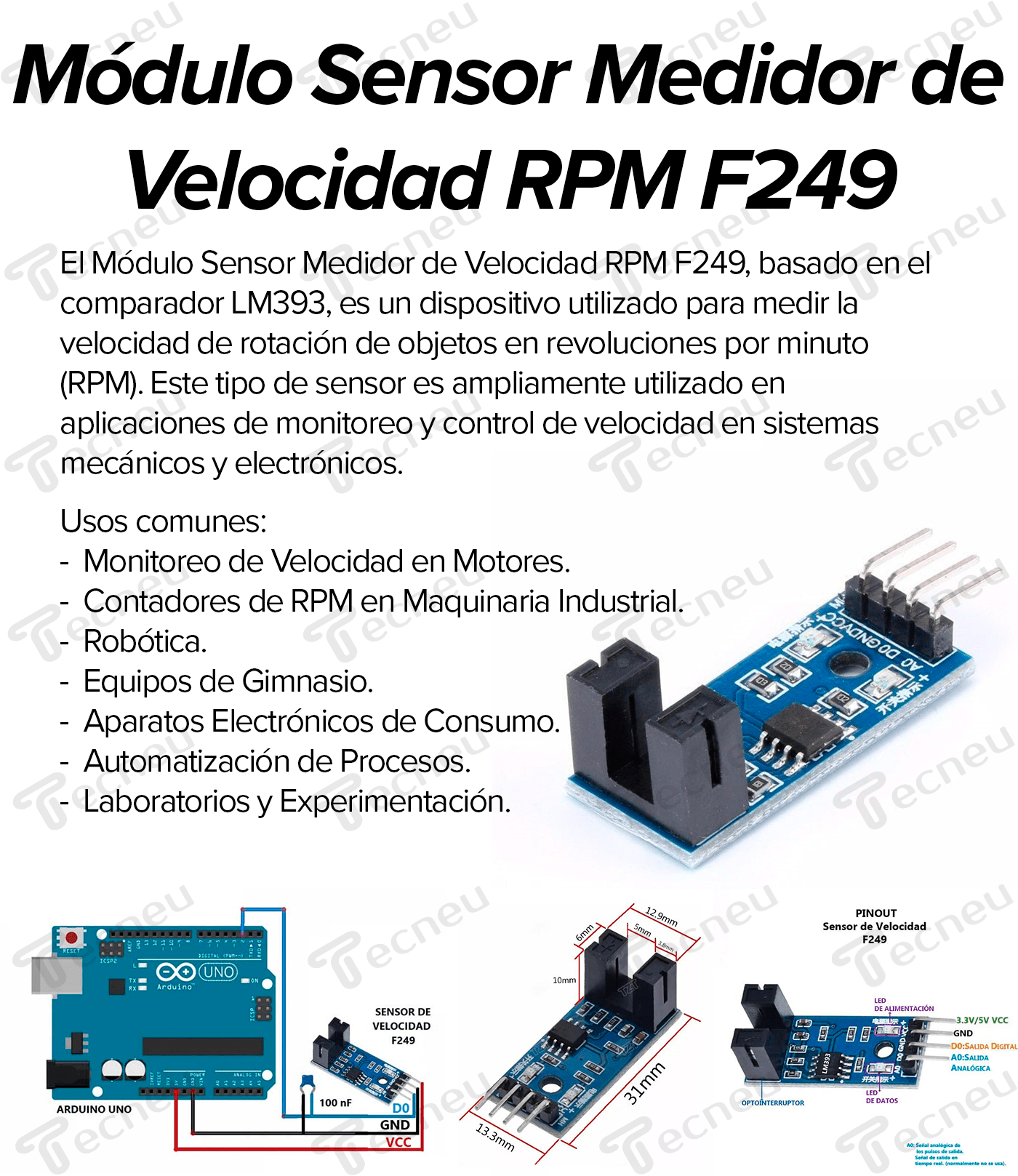 Modulo Sensor Medidor De Velocidad Rpm F249, LM393 - Tecneu
