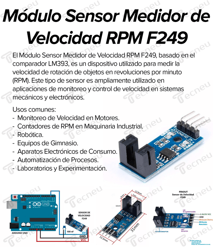 Modulo Sensor Medidor De Velocidad Rpm F249, LM393 - Tecneu