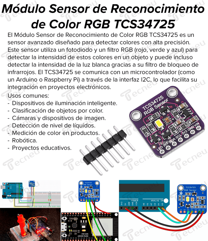 Modulo Sensor Reconocimiento De Color Rgb Tcs34725 - Tecneu