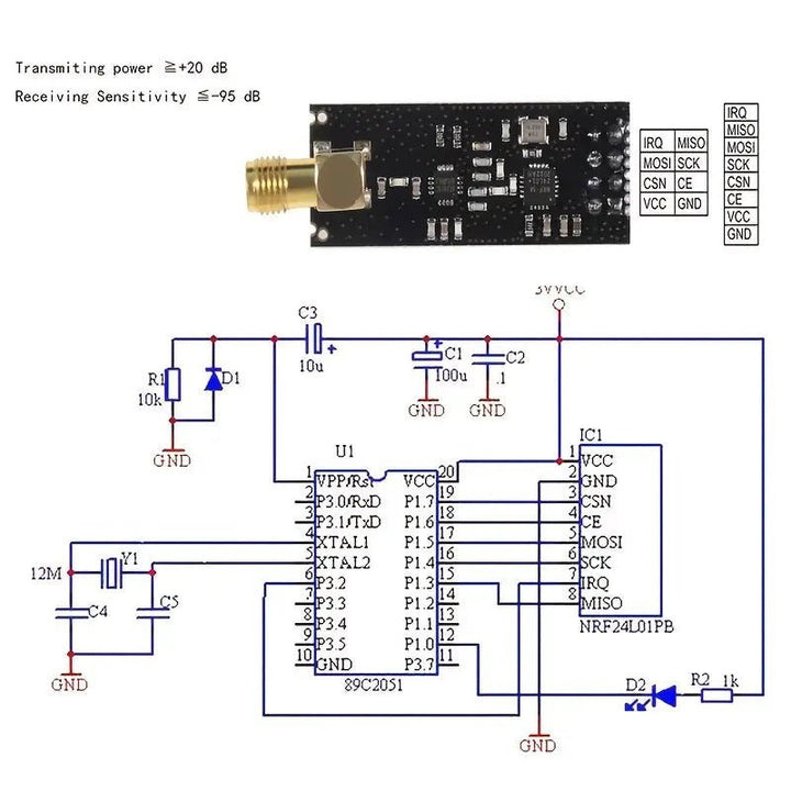 Módulo Transceptor Inalámbrico Rf Nrf24l01 2.4ghz Con Antena - Tecneu
