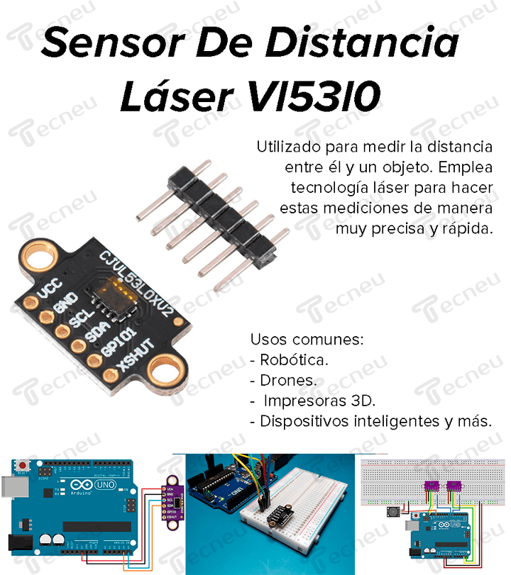 Módulo Vl53l0x Sensor De Distancia Laser Vl53l0 - Tecneu