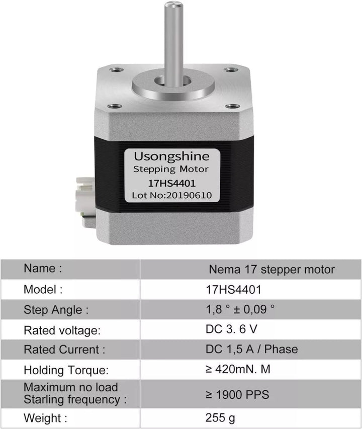 Motor A Pasos Nema 17 17HS4401 CNC 4Kg/Cm - Tecneu