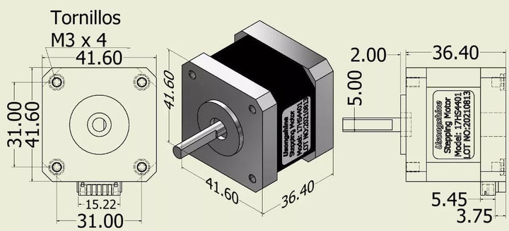 Motor A Pasos Nema 17 17HS4401 CNC 4Kg/Cm - Tecneu