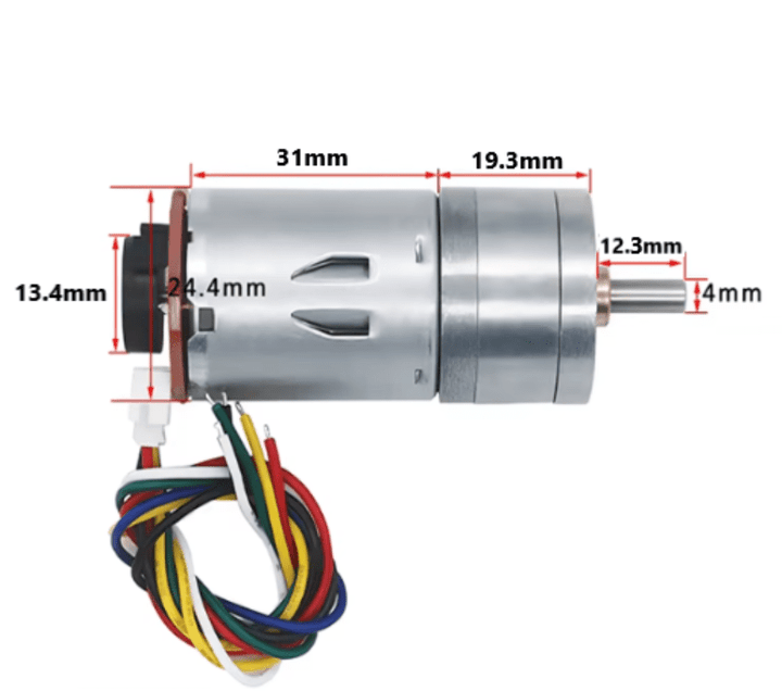 Motorreductor 12VDC JGA25 - 370 Motor 60 - 350RPM + Encoder Integrado - Tecneu