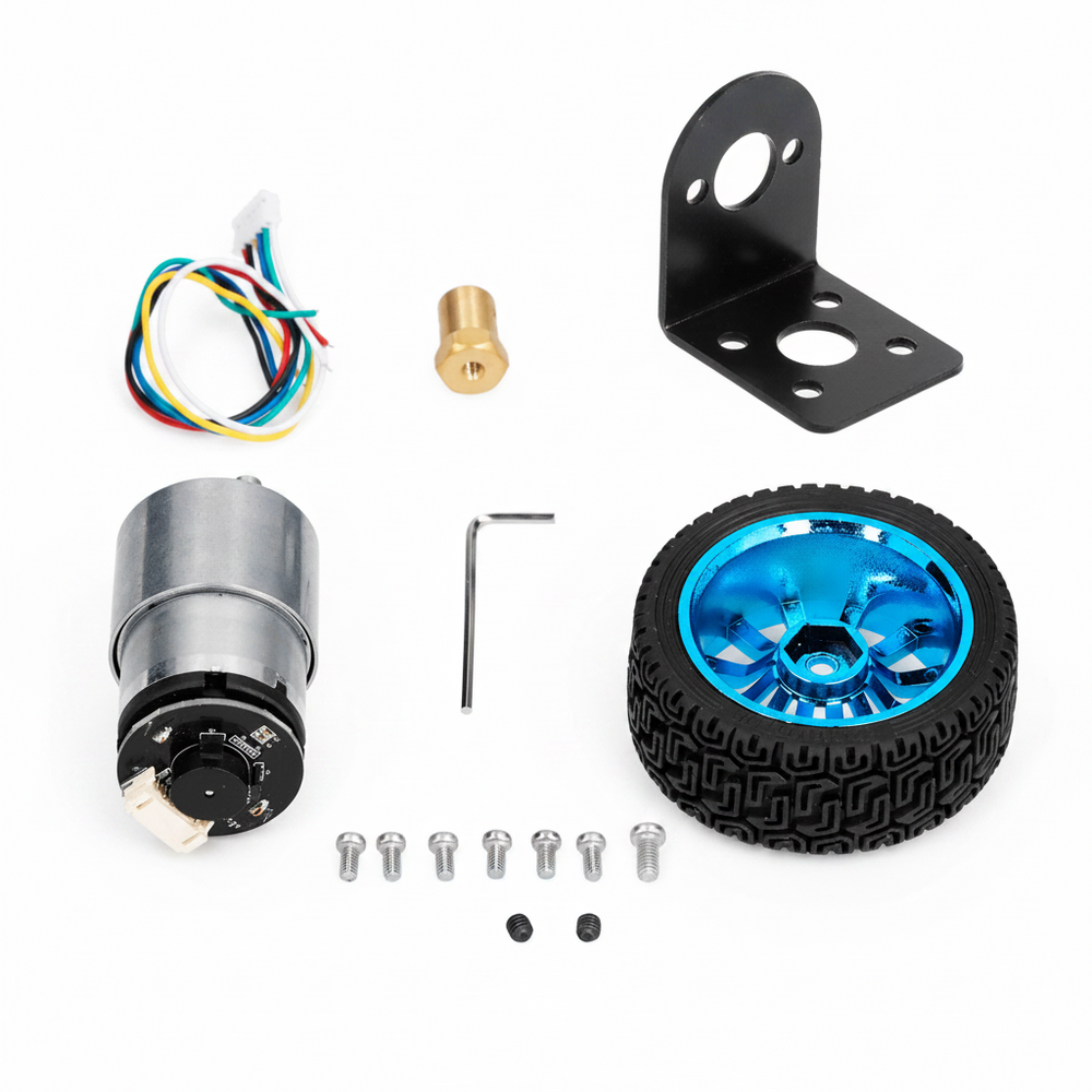 Motorreductor JGB37-520 6V 90rpm con Encoder Rueda y Soporte