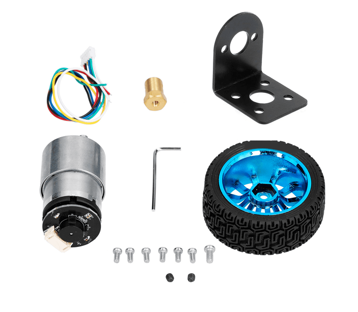 Motorreductor JGB37 - 520 6V 90rpm con Encoder Rueda y Soporte - Tecneu