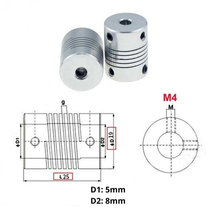 Nema Cople Flexible Cnc 3d Acoplador Eje 5x5mm 5x8mm 8x8mm - Tecneu