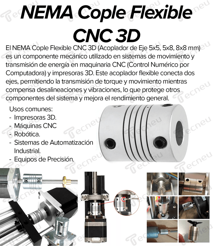 Nema Cople Flexible Cnc 3d Acoplador Eje 5x5mm 5x8mm 8x8mm - Tecneu