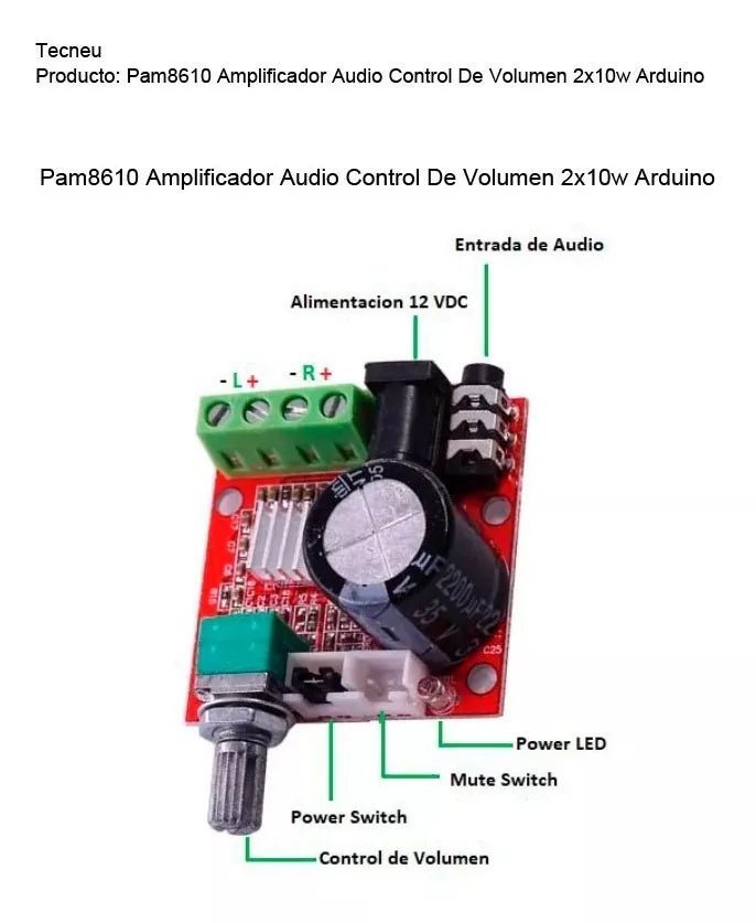 Pam8610 Amplificador Audio Control De Volumen 2x10w - Tecneu