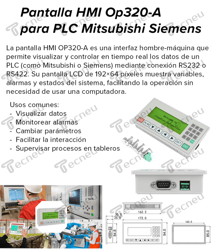 Pantalla HMI Op320 - A para PLC Mitsubishi Siemens RS232/RS422 LCD 192x64 - Tecneu