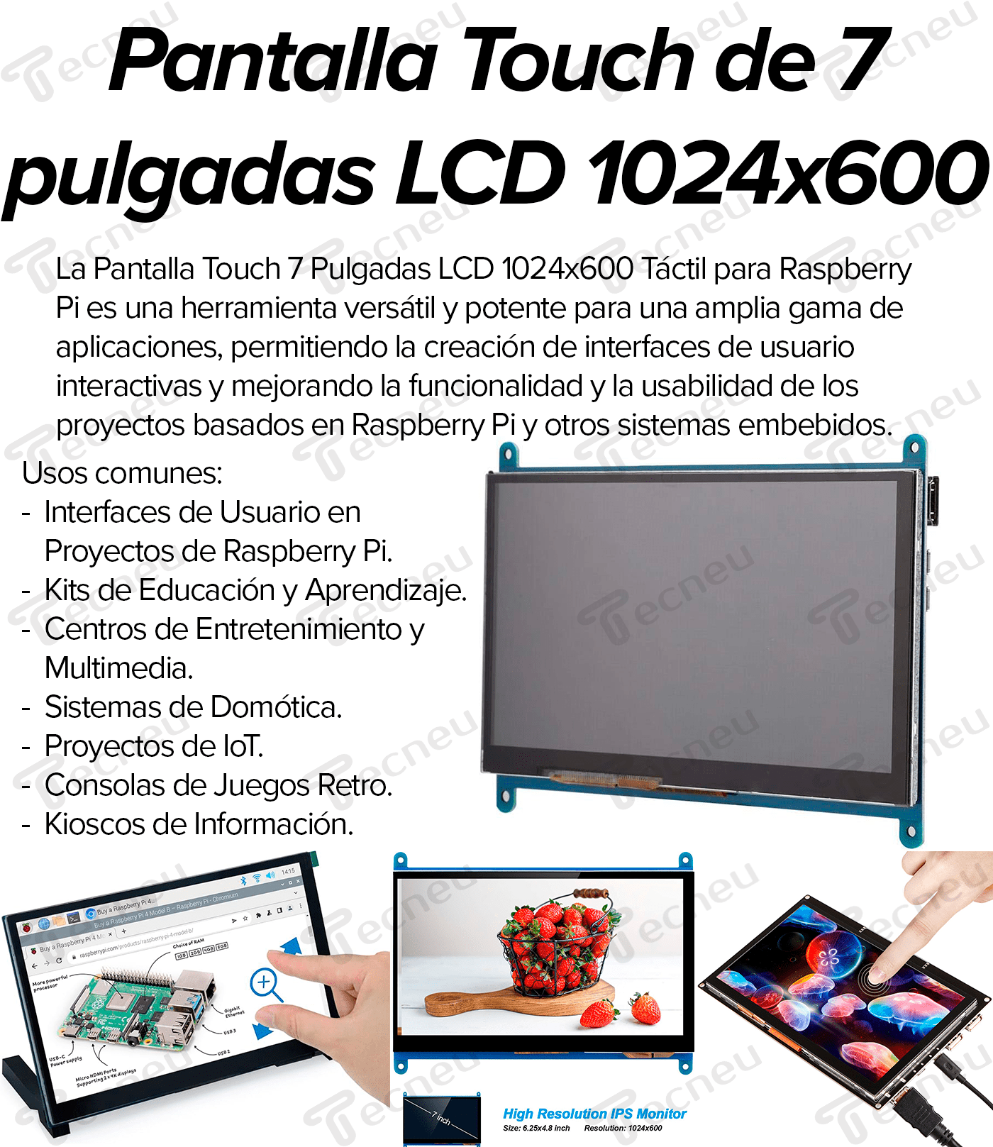 Pantalla Raspberry Pi Pantalla Touch 7 Pulgadas Lcd 1024x600 Tactil Raspberry Pi - Tecneu