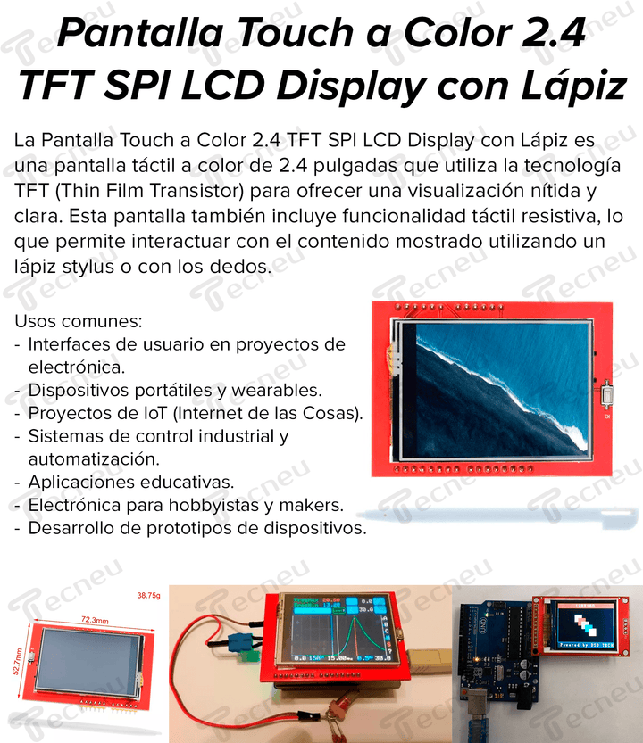 Pantalla Touch A Color 2.4 Tft Spi Lcd Display Lapiz - Tecneu