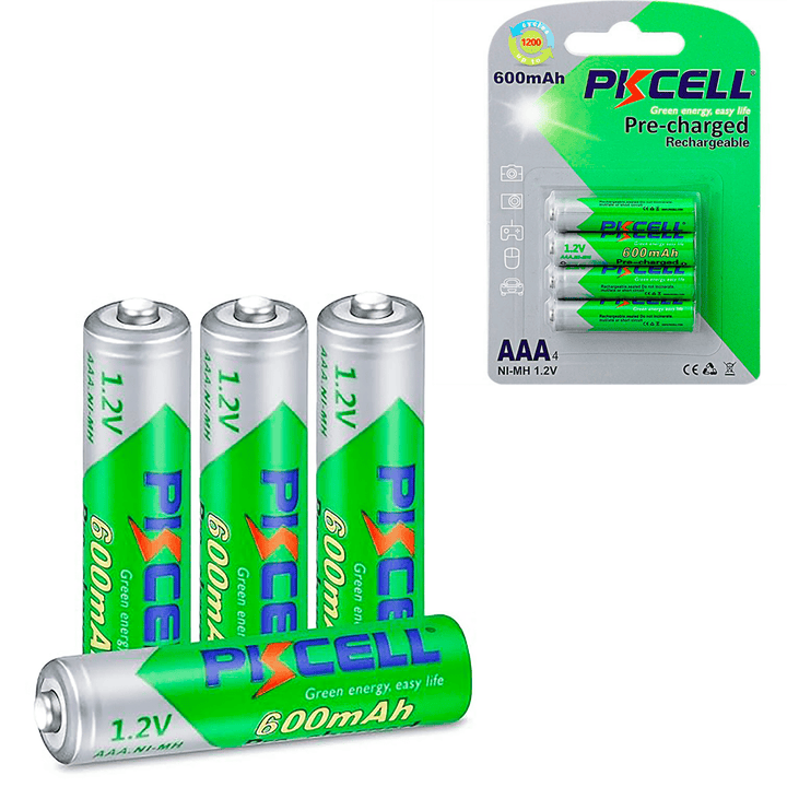 Paquete 4 Pilas Recargables de 600mAh 1.2 V, Pilas AAA Pkcell® - Tecneu