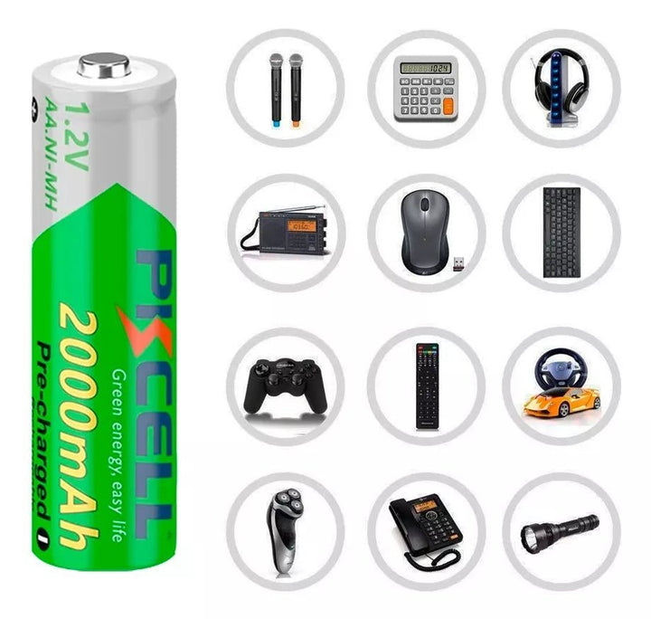 Paquete 4 Pilas Recargables PkCell® 1.2v Baterías 2000mAh - Tecneu
