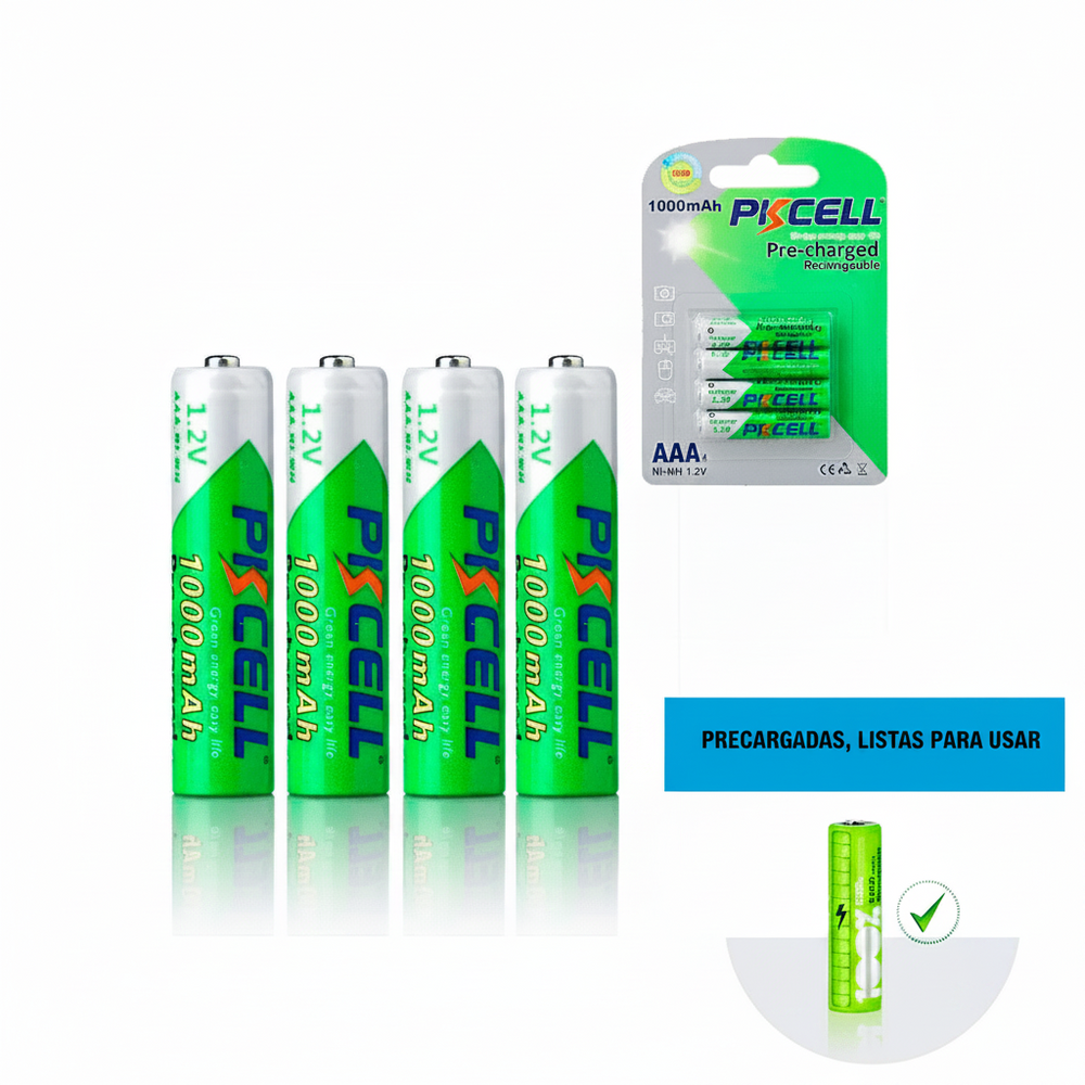 Pilas Recargables AAA 1000mAh Pkcell® Baterias 1.2v Pre Cargada