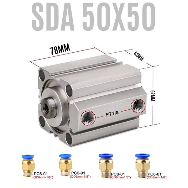 Pistón Actuador Neumático Cilindro SDA50X50 Aire - Tecneu