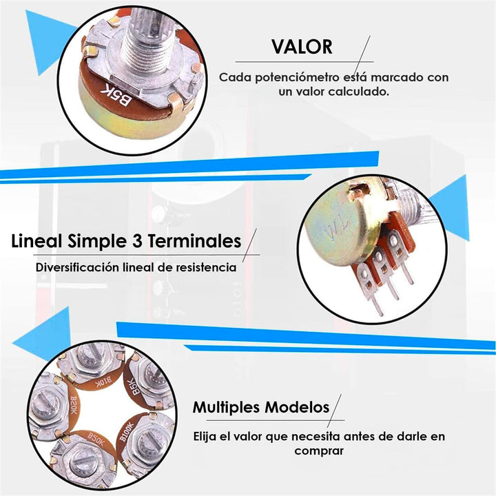 Potenciómetro 500 1k 2k 5k 10k 20K 50k 100k 250k 500k 1m - Tecneu