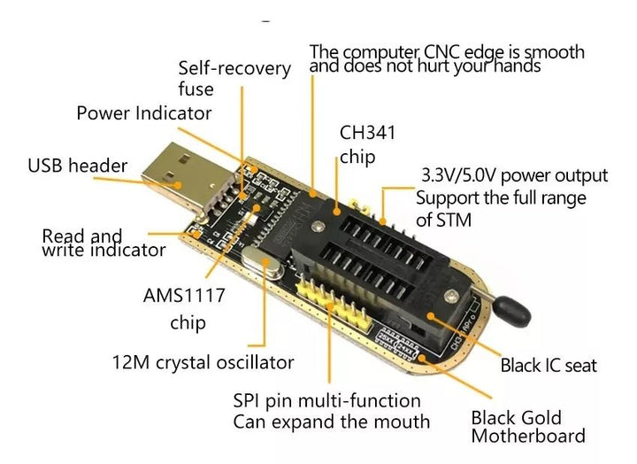 Programador Ch341a Spi Flash Eeprom Bios Series 24 Y 25 - Tecneu