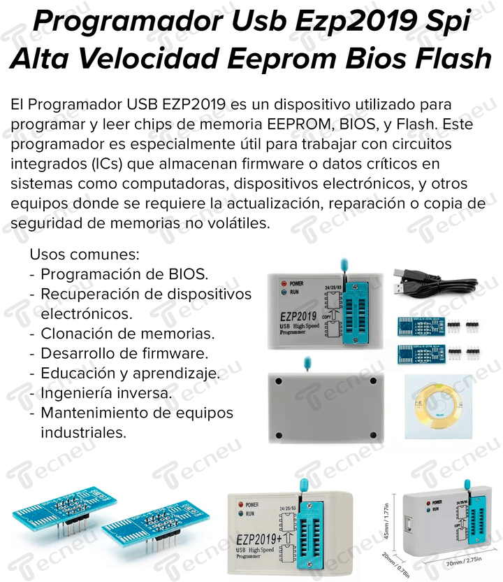 Programador Usb Ezp2019 Spi Alta Velocidad Eeprom Bios Flash - Tecneu