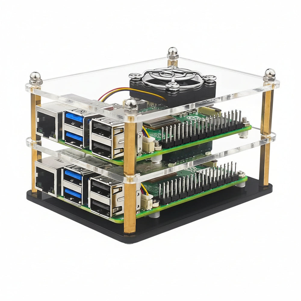 Protector De Acrilico Para 2 Raspberry Pi 5 + 2 Ventiladores
