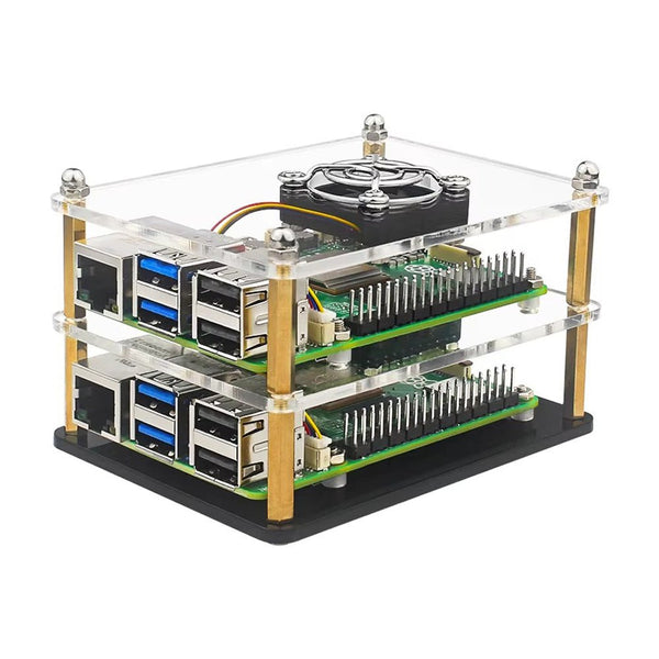 Protector De Acrilico Para 2 Raspberry Pi 5 + 2 Ventiladores - Tecneu