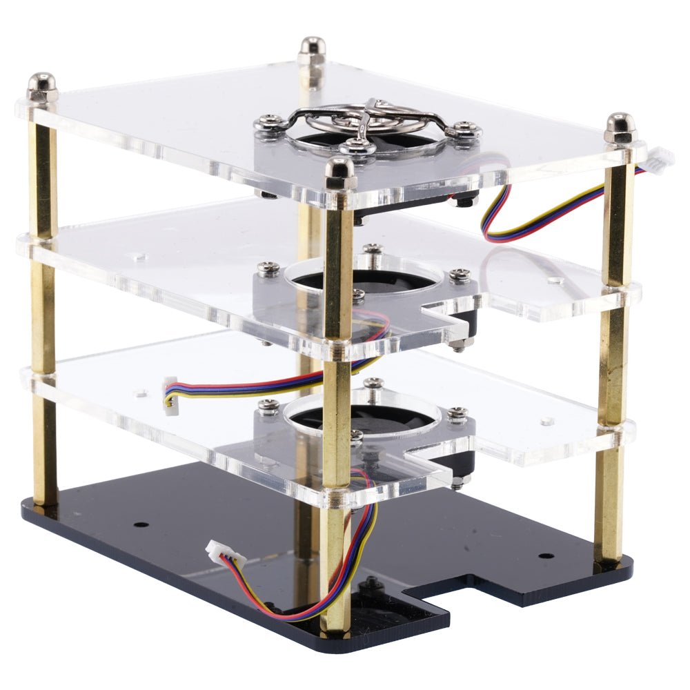 Protector De Acrilico Para 3 Raspberry Pi 5 + 3 Ventiladores