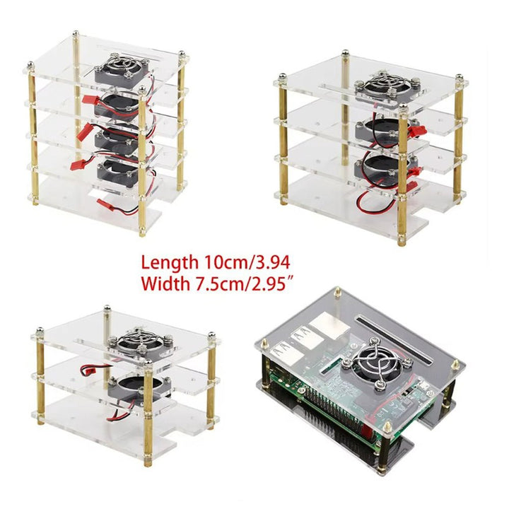 Protector De Acrilico Para 3 Raspberry Pi 5 + 3 Ventiladores - Tecneu