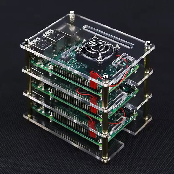 Protector De Acrilico Para 3 Raspberry Pi 5 + 3 Ventiladores - Tecneu