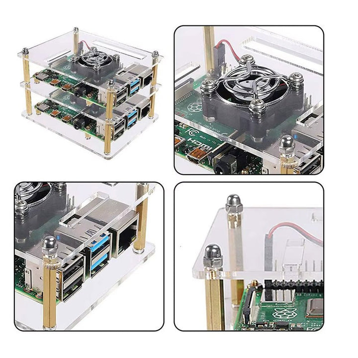 Protector De Acrilico Para 3 Raspberry Pi 5 + 3 Ventiladores - Tecneu