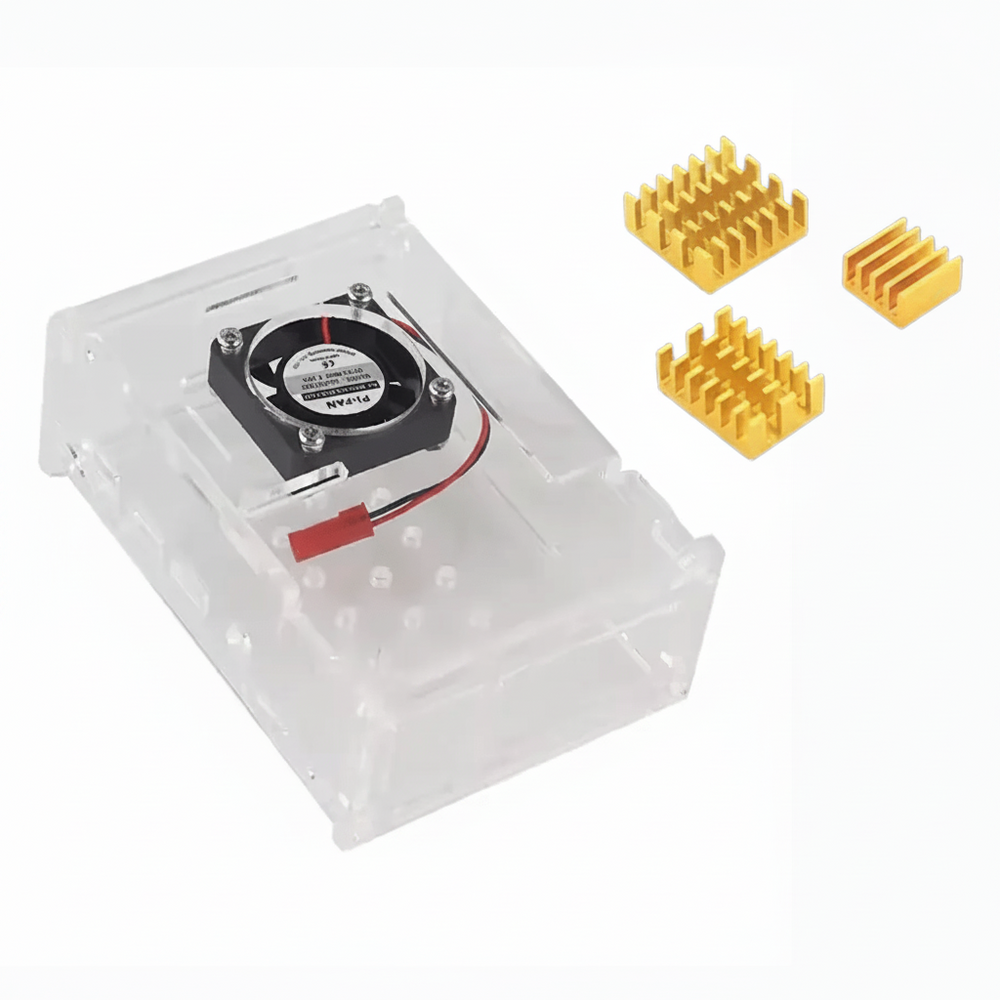 Protector Transparente de Acrílico Para Raspberry Pi 4b + Ventilador + 3 Disipadores