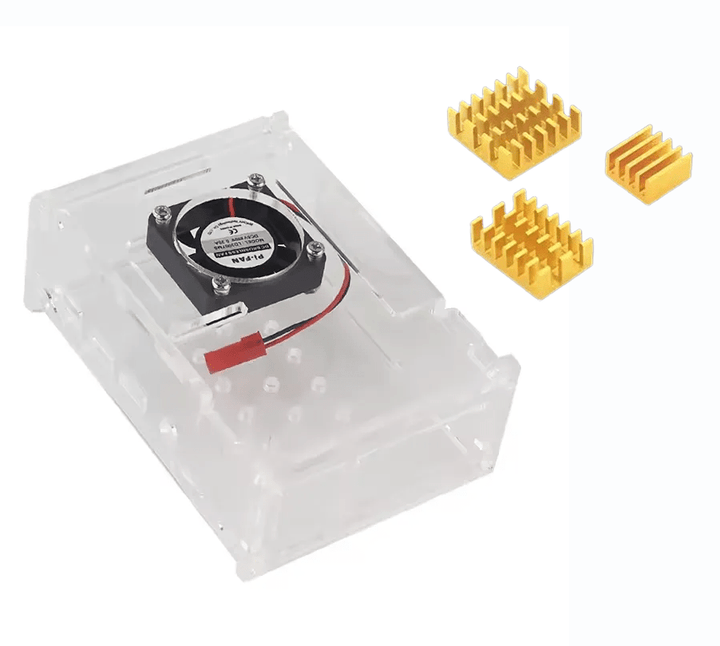 Protector Transparente de Acrílico Para Raspberry Pi 4b + Ventilador + 3 Disipadores - Tecneu
