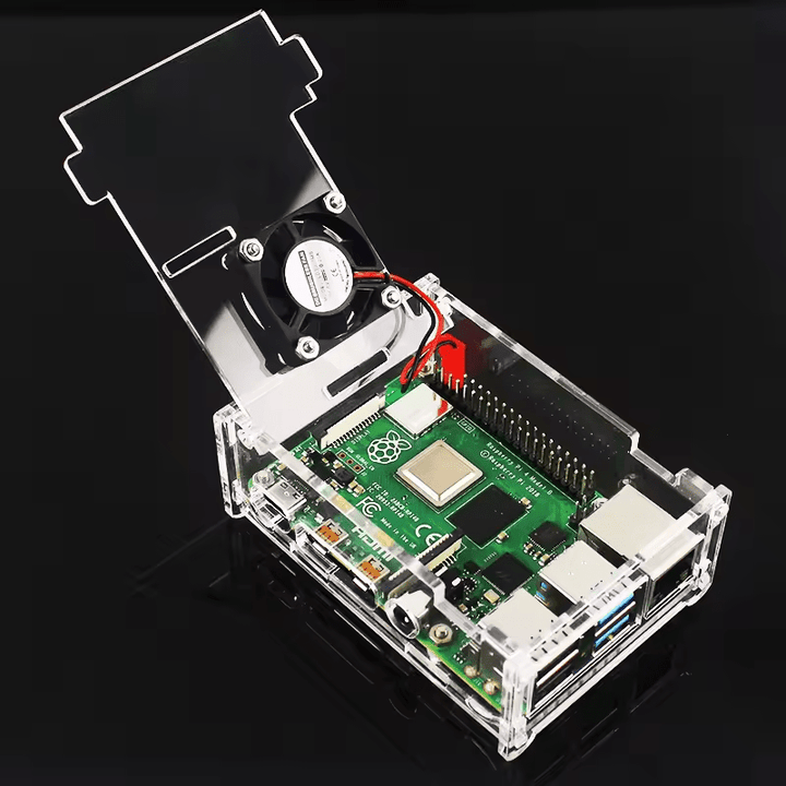 Protector Transparente de Acrílico Para Raspberry Pi 4b + Ventilador + 3 Disipadores - Tecneu