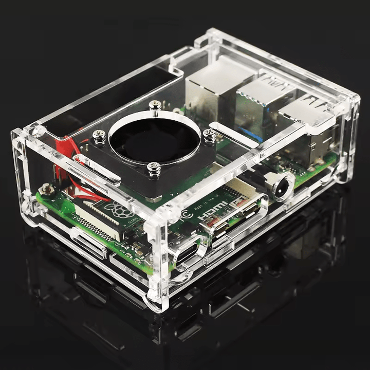 Protector Transparente de Acrílico Para Raspberry Pi 4b + Ventilador + 3 Disipadores - Tecneu