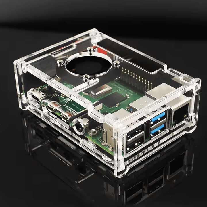 Protector Transparente de Acrílico Para Raspberry Pi 4b + Ventilador + 3 Disipadores - Tecneu