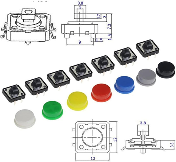 Push Button 12x12mm 4 Pines Con Capuchón Colores - Tecneu