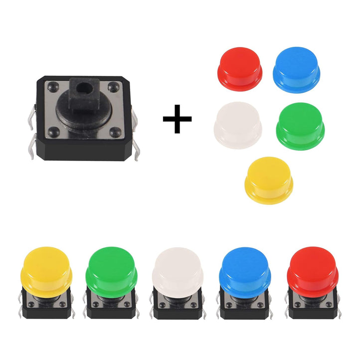 Push Button 12x12mm 4 Pines Con Capuchón Colores - Tecneu