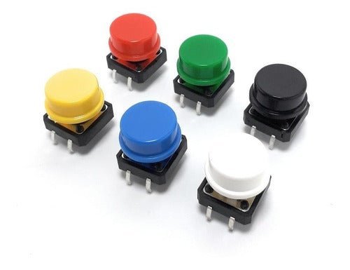 Push Button 12x12mm 4 Pines Con Capuchón Colores - Tecneu