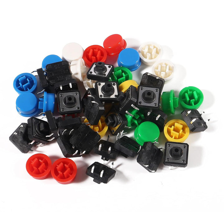 Push Button 12x12mm 4 Pines Con Capuchón Colores - Tecneu