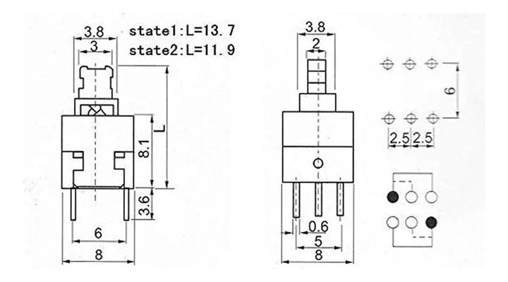 Push Button 6 Pines Con Bloqueo Pulsador Enclavado - Tecneu