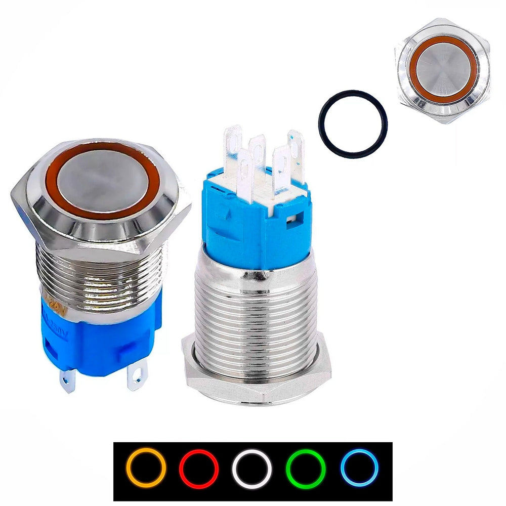 Push Button Metal Iluminado 12v-24v 5a 16mm 125v Impermeable