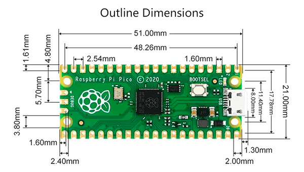 Raspberry Pi Pico micro USB Dual Core RP2040 - Tecneu