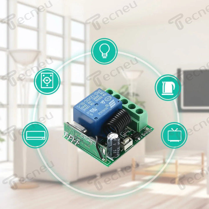 Receptor Rf Relevador Remoto 433mhz Garage Para Chapas Portones 12v - Tecneu